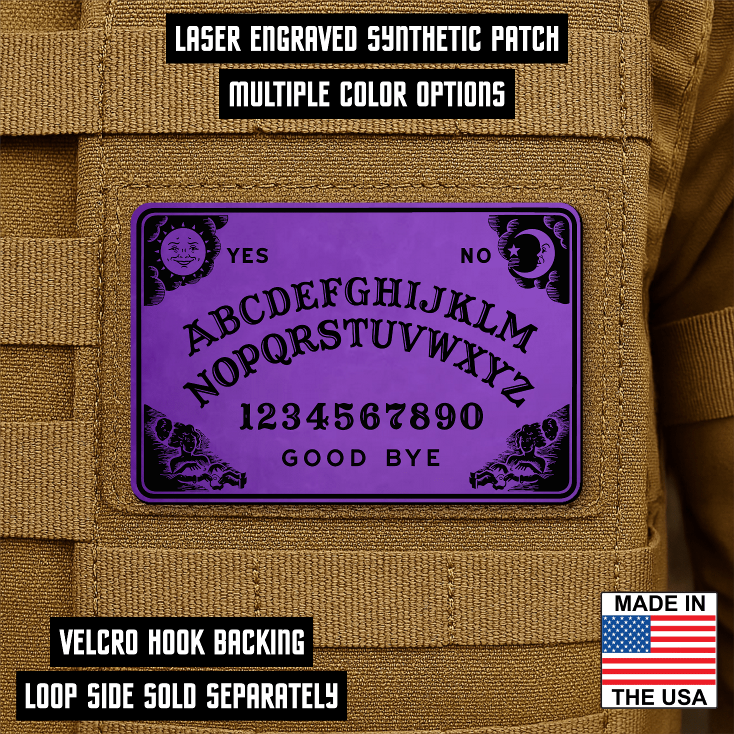 Spirit Talking Board, Ouija Inspired Funny Morale Patch 2"x3" Hook & Loop | Made in USA - LoneStar Adhesive