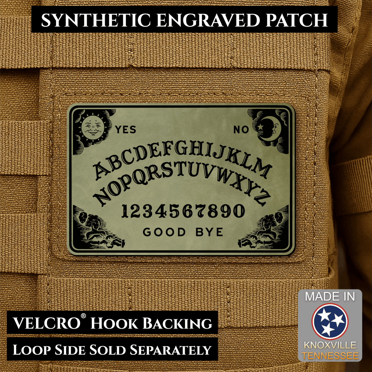 Spirit Talking Board, Ouija Inspired Funny Morale Patch 2"x3" Hook & Loop | Made in USA - LoneStar Adhesive