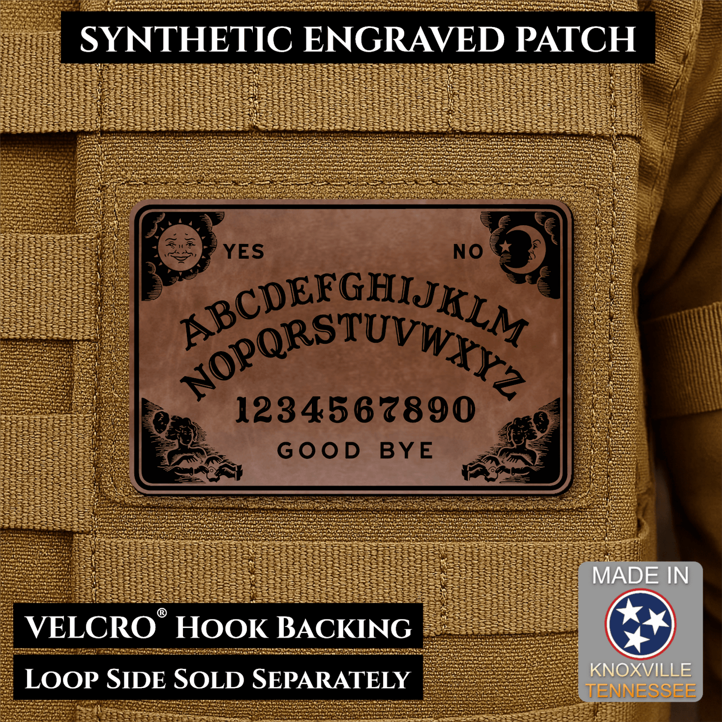 Spirit Talking Board, Ouija Inspired Funny Morale Patch 2"x3" Hook & Loop | Made in USA - LoneStar Adhesive