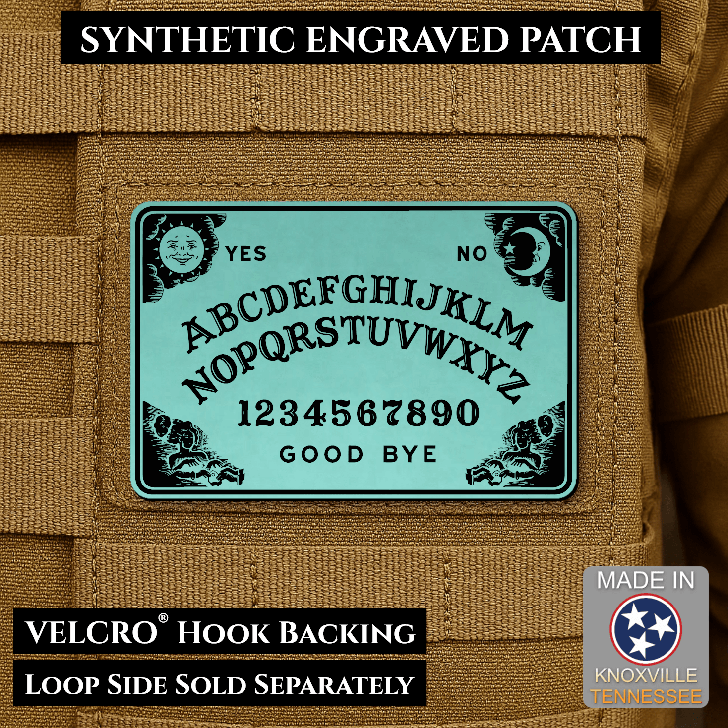Spirit Talking Board, Ouija Inspired Funny Morale Patch 2"x3" Hook & Loop | Made in USA - LoneStar Adhesive