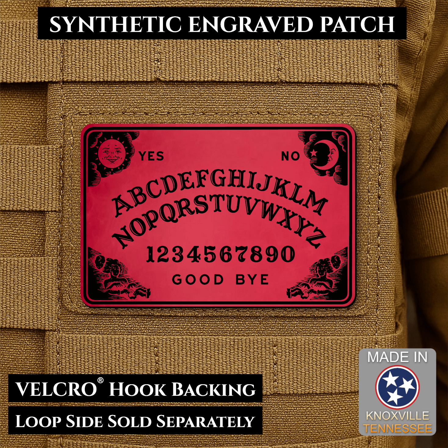 Spirit Talking Board, Ouija Inspired Funny Morale Patch 2"x3" Hook & Loop | Made in USA - LoneStar Adhesive