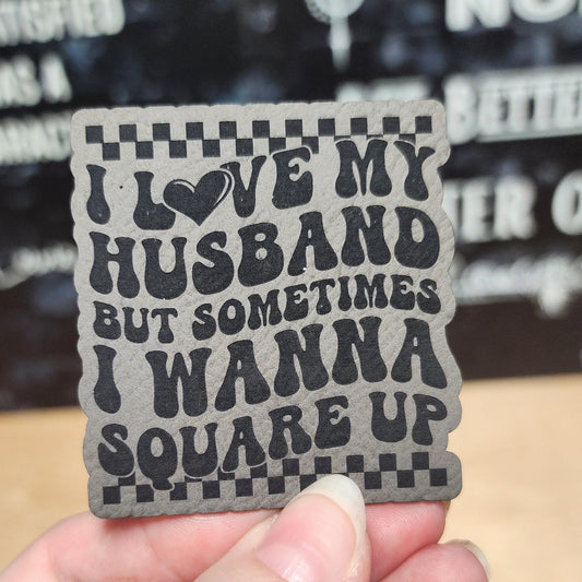 Square Up (Grey) Engraved Leatherette Hat Patch - MR01 - LoneStar Adhesive