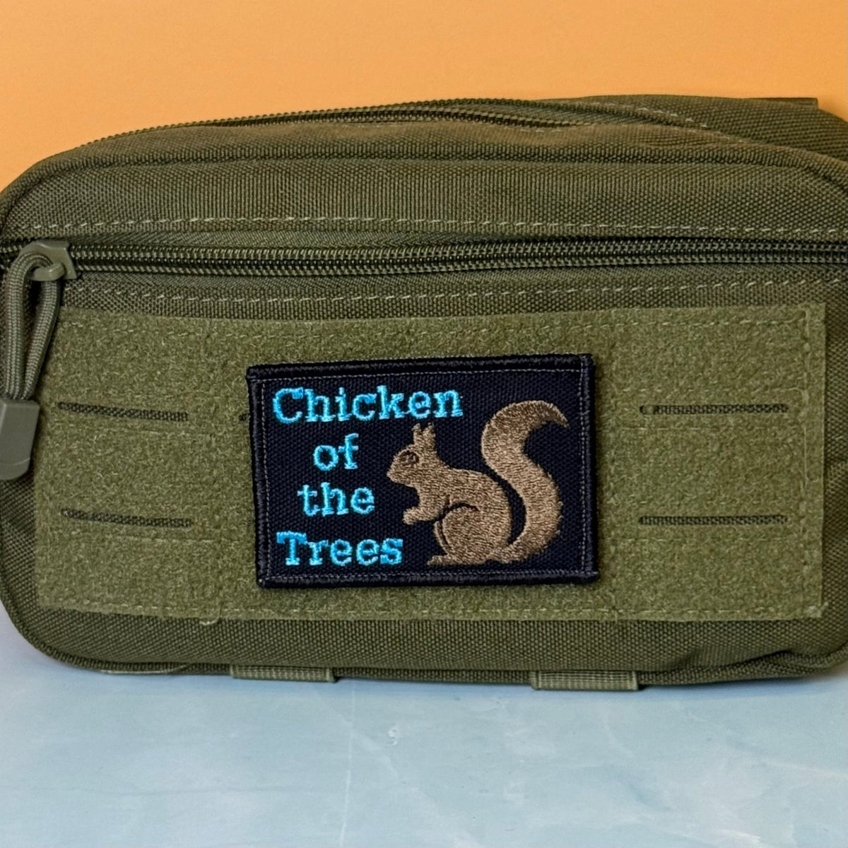 Squirrel, Chicken of the Trees Funny Morale Patch, 2x3" | Made in USA | VELCRO® Brand Hook Backing - #LoneStar Adhesive#