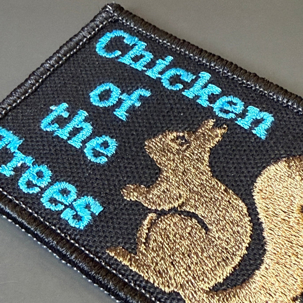Squirrel, Chicken of the Trees Funny Morale Patch, 2x3" | Made in USA | VELCRO® Brand Hook Backing - #LoneStar Adhesive#