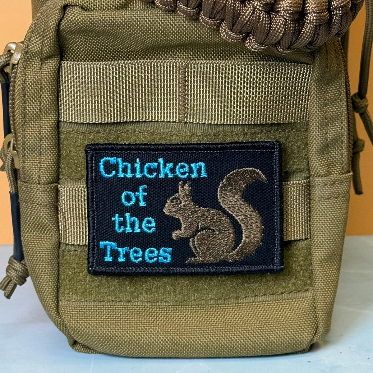 Squirrel, Chicken of the Trees Funny Morale Patch, 2x3" | Made in USA | VELCRO® Brand Hook Backing - #LoneStar Adhesive#