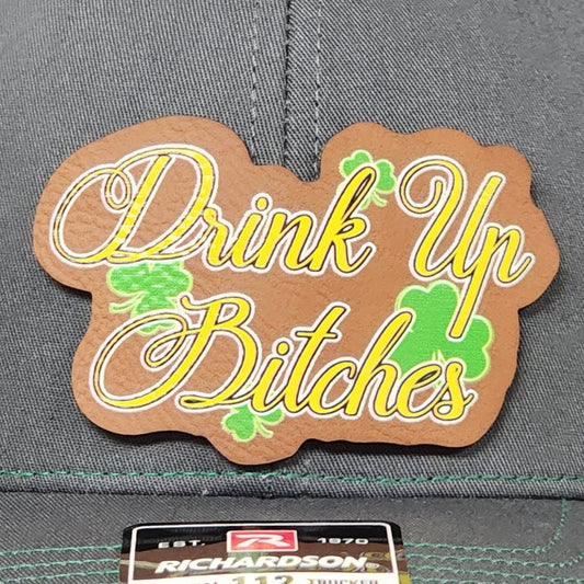 St. Patrick's Day Drink Up UV Printed Leatherette Hat Patch - MR01 - LoneStar Adhesive