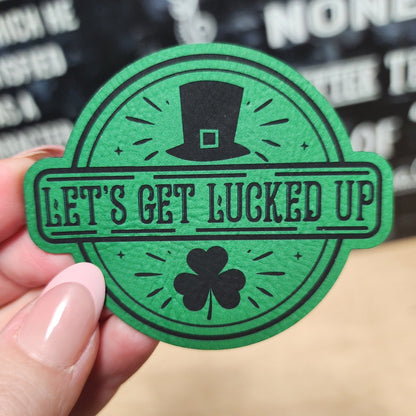St Patricks Lucked Up Engraved Leatherette Hat Patch - MR01 - LoneStar Adhesive