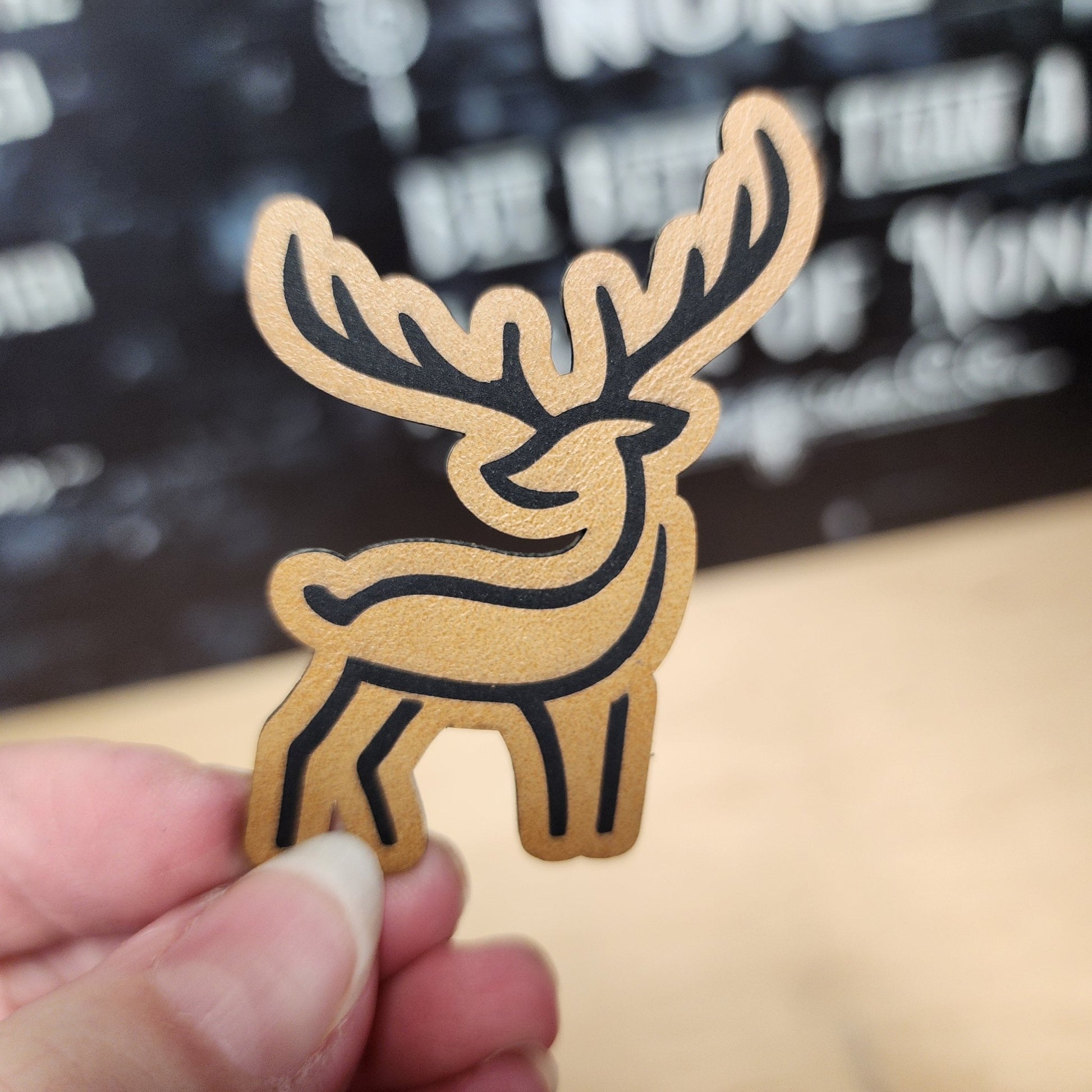Stag Deer Outline (Saddle Tan) Engraved Leatherette Hat Patch - MR01 - LoneStar Adhesive