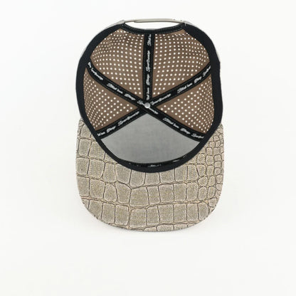 grey front with alligator print and grey back