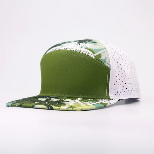 Green front with palm trees and white back