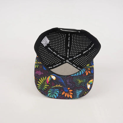 Multicolor Topographic Animal Print Tropical Flat Bill Snapback – Black Back