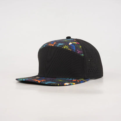 Multicolor Topographic Animal Print Tropical Flat Bill Snapback – Black Back