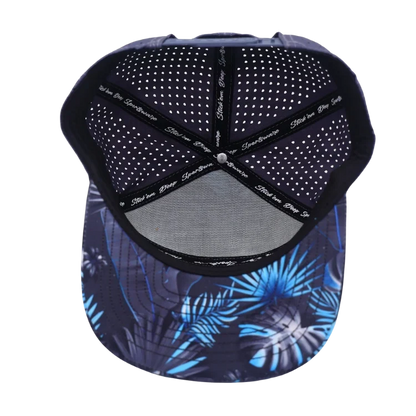 baby blue front with palm leaf print and grey back