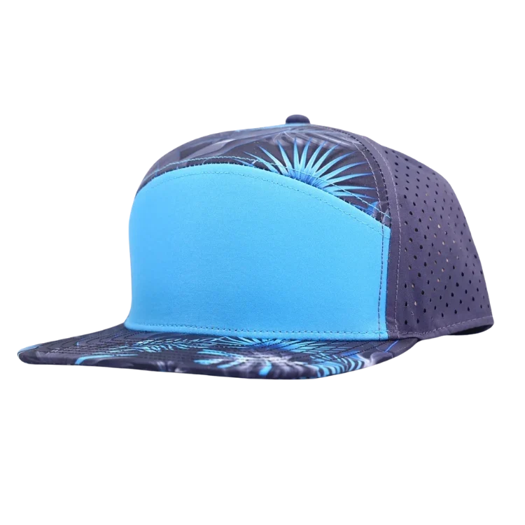baby blue front with palm leaf print and grey back