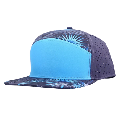 baby blue front with palm leaf print and grey back