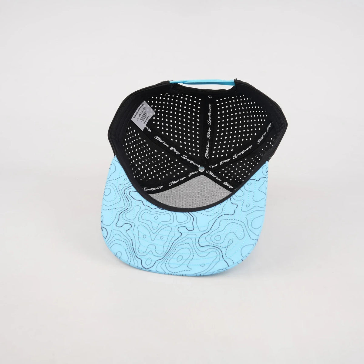 Youth Light Blue Topographic snapback hat blank with black back.