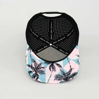 Youth White, Light Pink & Teal Tropical Flat Bill Snapback – Black Back