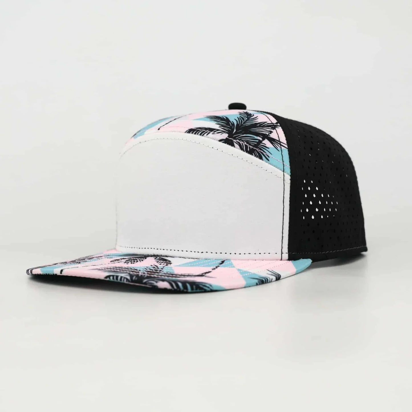 Youth White, Light Pink & Teal Tropical Flat Bill Snapback – Black Back