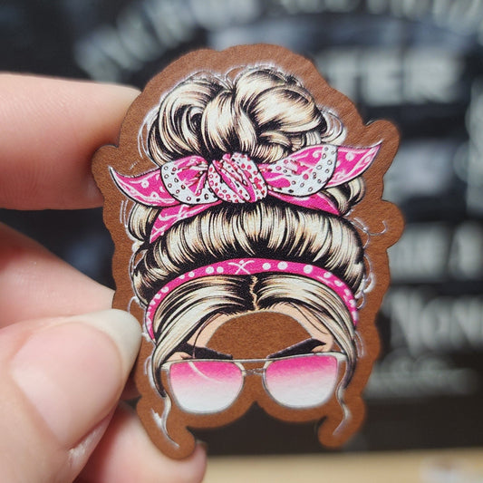 Stylish Hair and Sunglasses UV Printed Leatherette Hat Patch - MR01 - LoneStar Adhesive