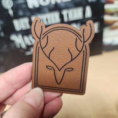 Stylized Deer Head Design Engraved Leatherette Hat Patch - MR01 - LoneStar Adhesive