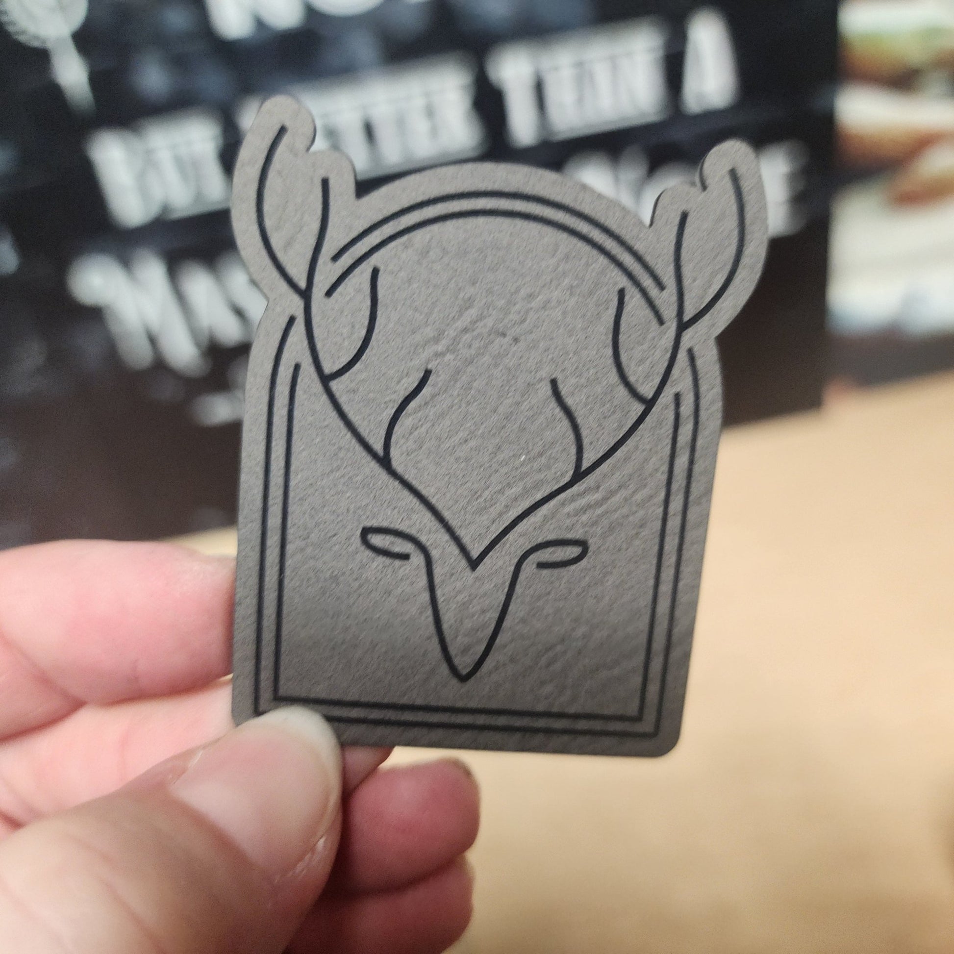 Stylized Deer Head Design Engraved Leatherette Hat Patch - MR01 - LoneStar Adhesive