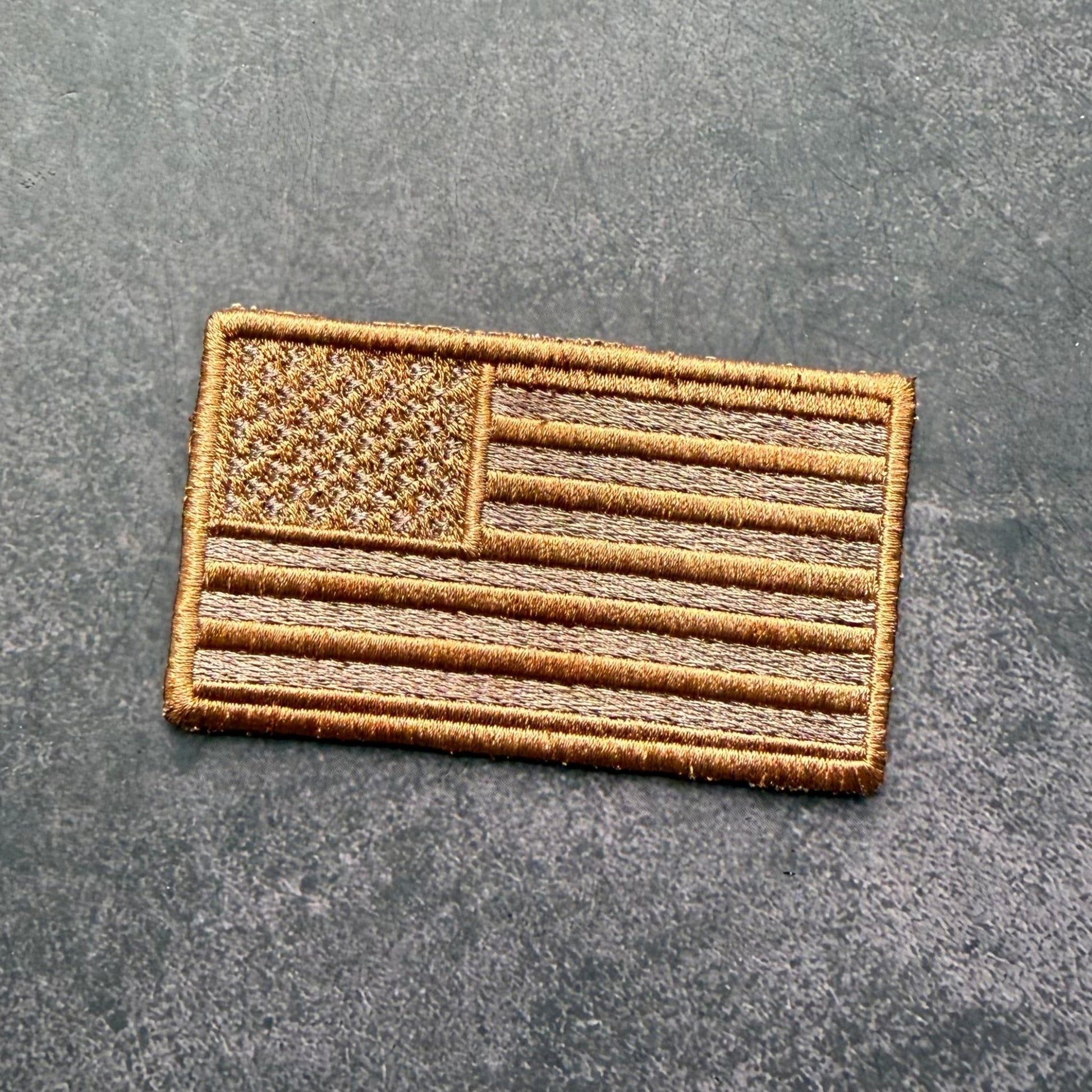 Subdued Coyote Brown American Flag Patch, 2x3.5" | Made in USA | VELCRO® Brand Hook Backing - LoneStar Adhesive