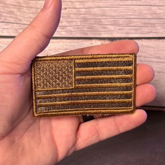 Subdued Coyote Brown American Flag Patch, 2x3.5" | Made in USA | VELCRO® Brand Hook Backing - LoneStar Adhesive