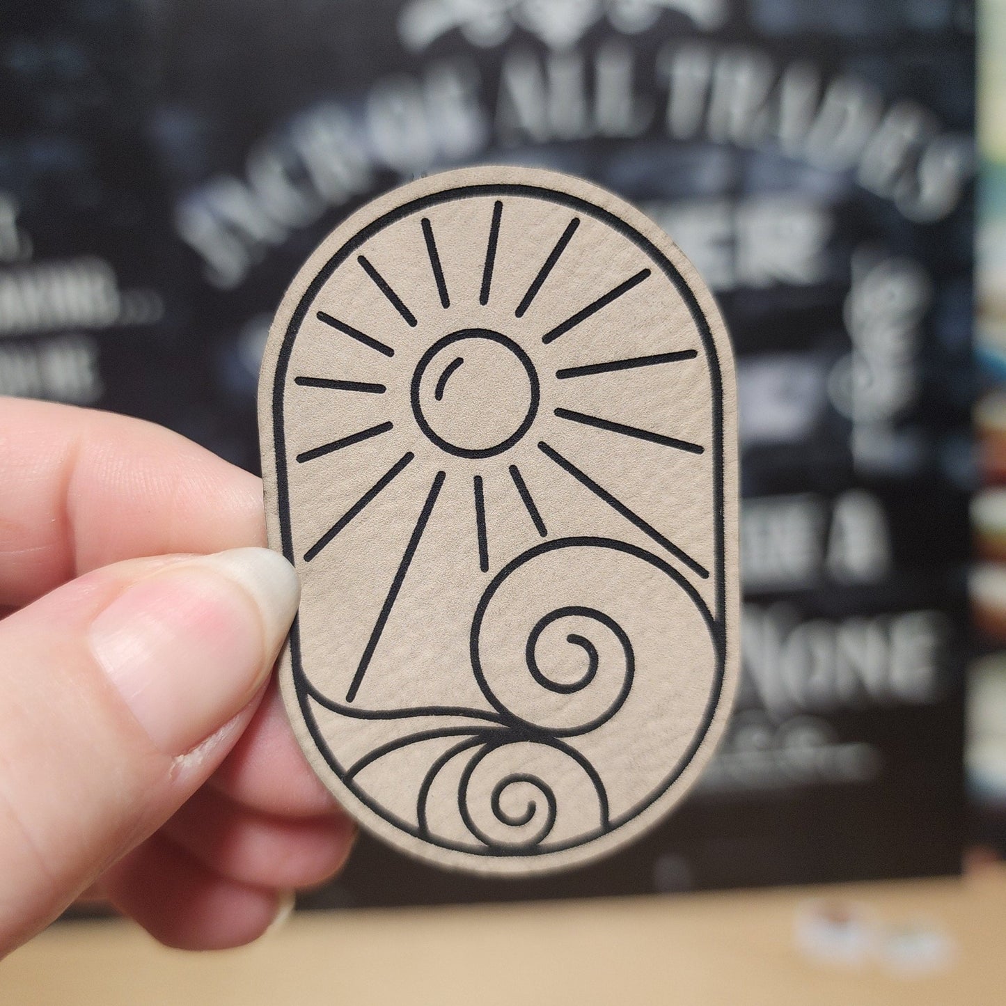 Sunshine and Waves (Cream Sand) Engraved Leatherette Hat Patch - MR01 - LoneStar Adhesive