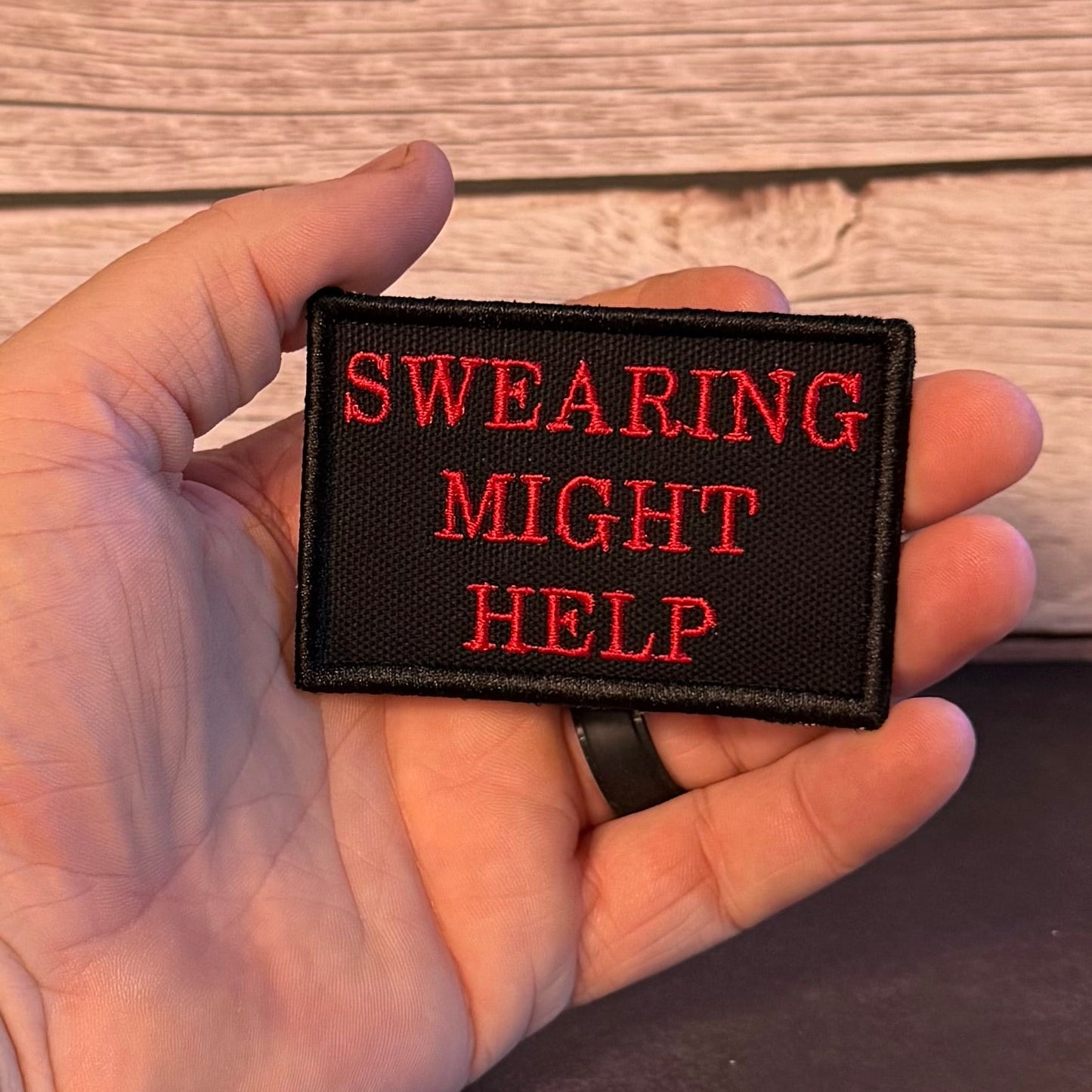 Swearing Might Help Funny Morale Patch, 2x3" | Made in USA | VELCRO® Brand Hook Backing - LoneStar Adhesive