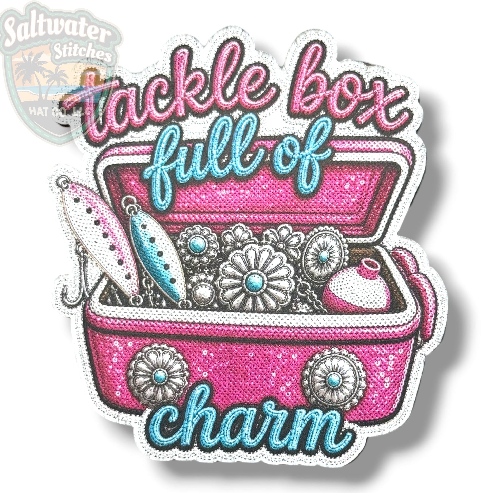 Tackle Box Full of Charm UV Printed Embroidery Look Patch - LoneStar Adhesive