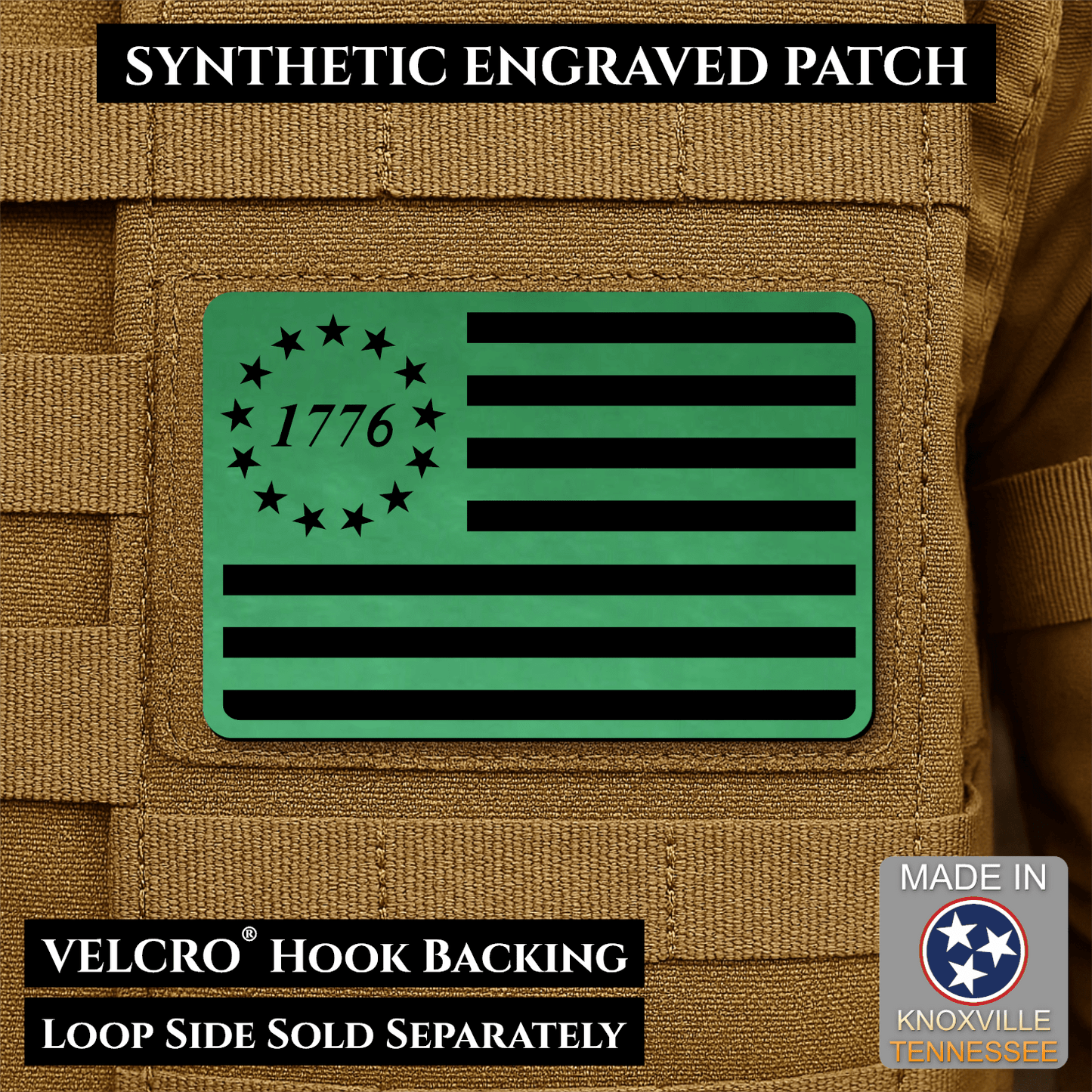 Tactical 1776 America 250th Flag Patch | Made in USA | VELCRO® Brand Hook Backing - LoneStar Adhesive