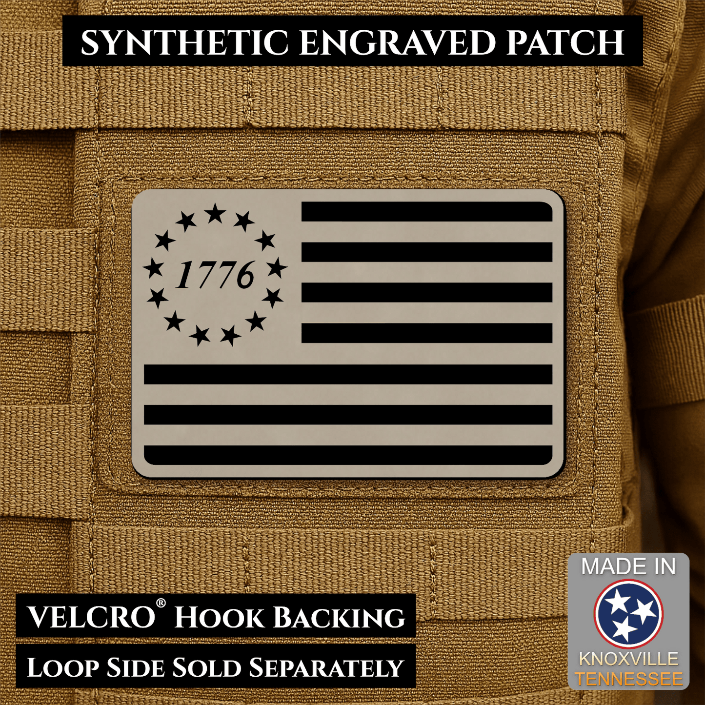 Tactical 1776 America 250th Flag Patch | Made in USA | VELCRO® Brand Hook Backing - LoneStar Adhesive