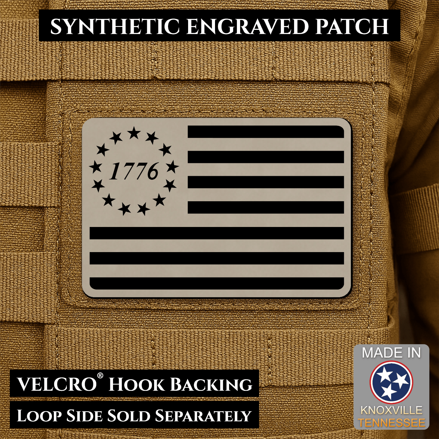 Tactical 1776 America 250th Flag Patch | Made in USA | VELCRO® Brand Hook Backing - LoneStar Adhesive