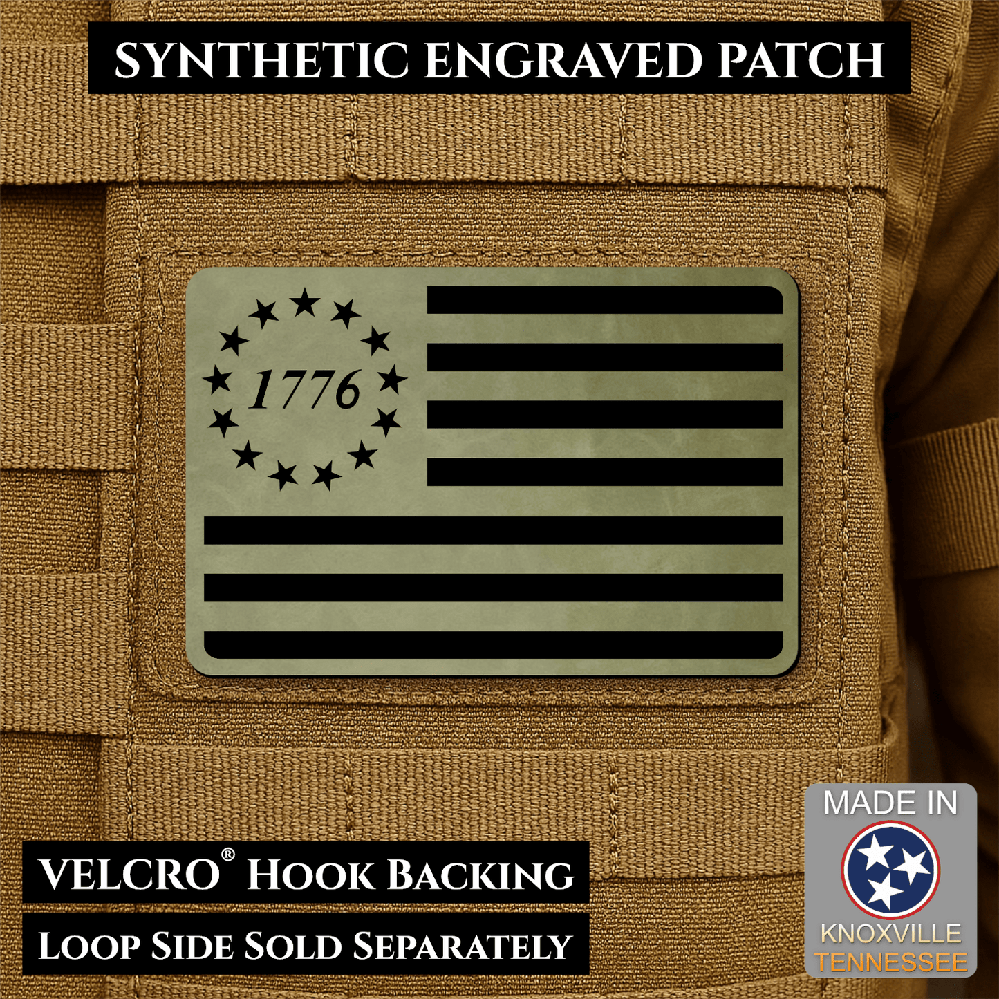 Tactical 1776 America 250th Flag Patch | Made in USA | VELCRO® Brand Hook Backing - LoneStar Adhesive