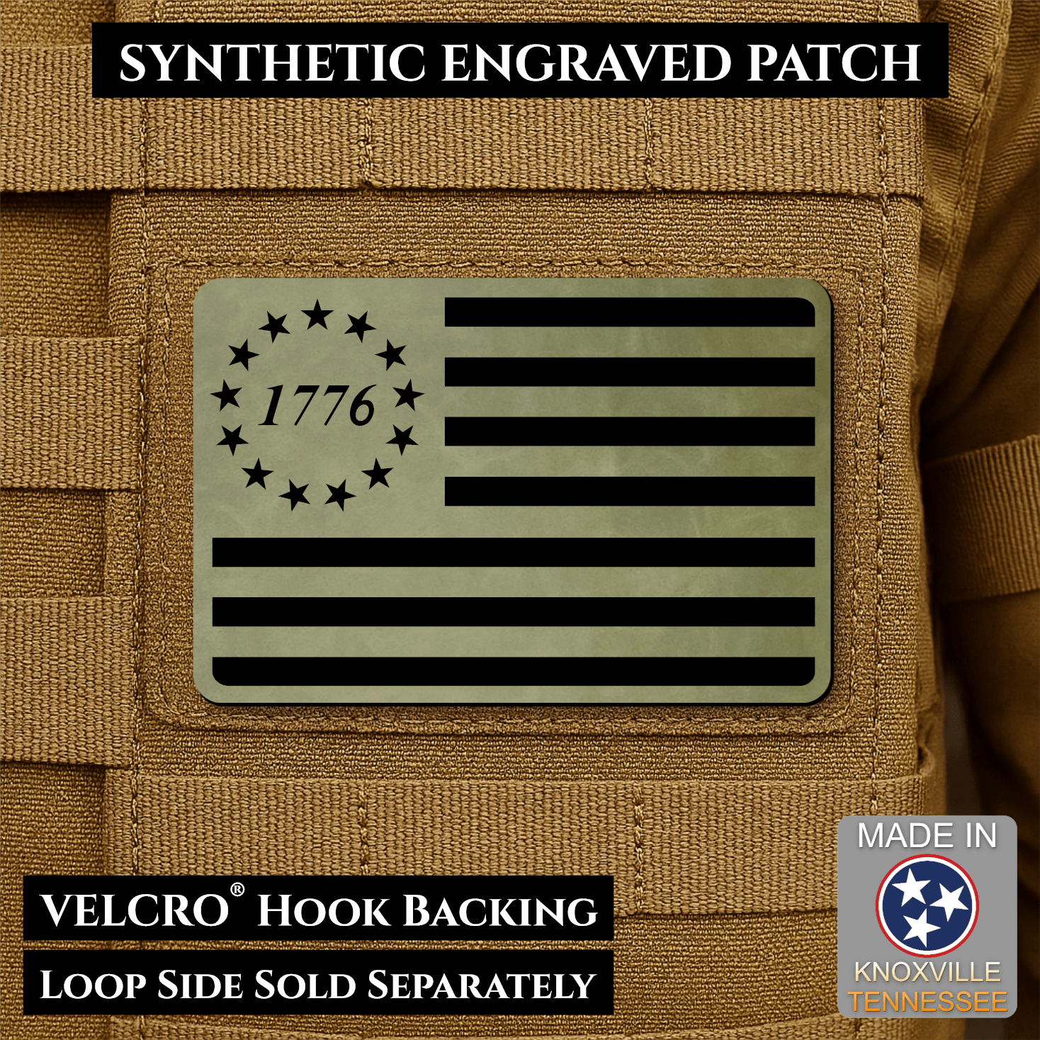 Tactical 1776 America 250th Flag Patch | Made in USA | VELCRO® Brand Hook Backing - LoneStar Adhesive