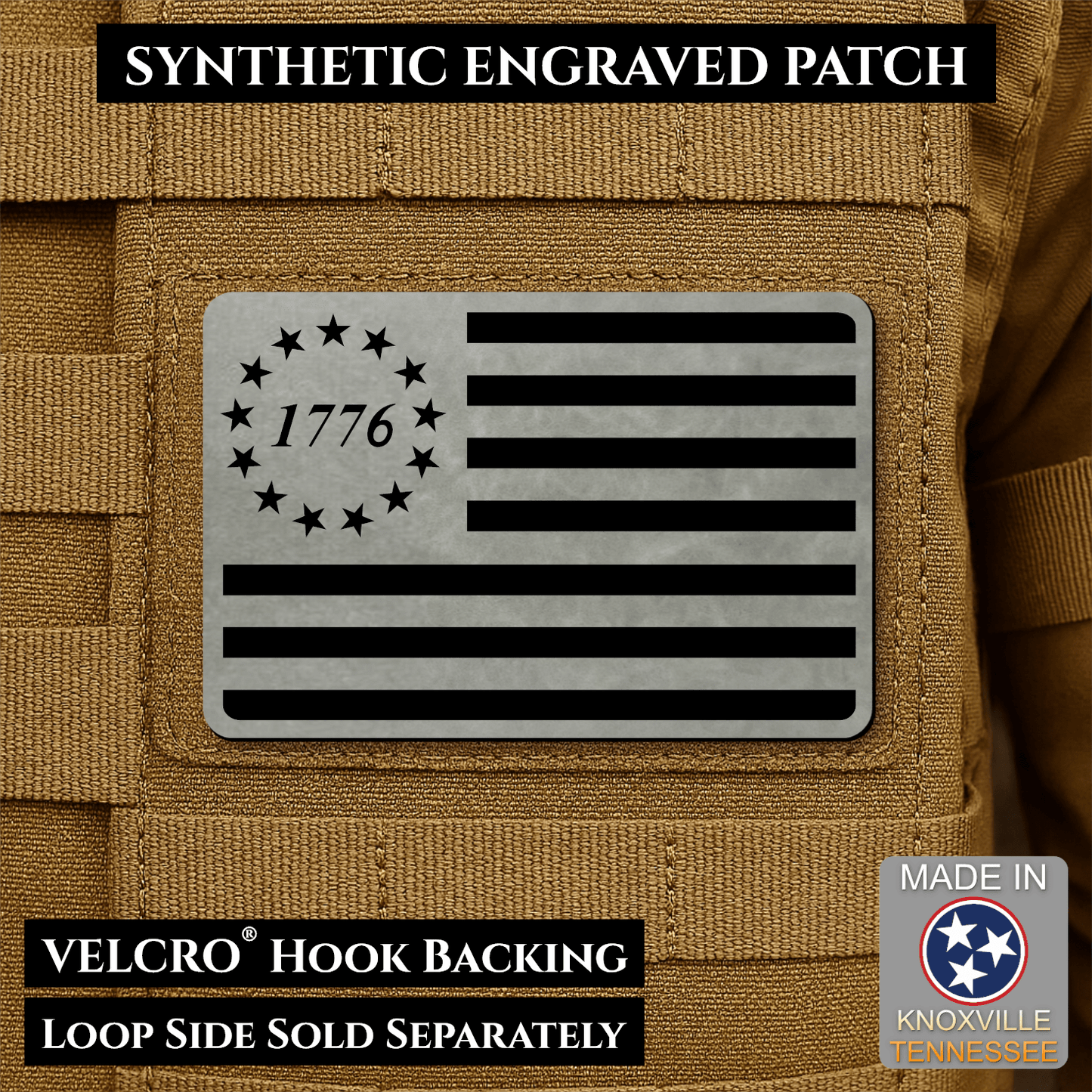 Tactical 1776 America 250th Flag Patch | Made in USA | VELCRO® Brand Hook Backing - LoneStar Adhesive