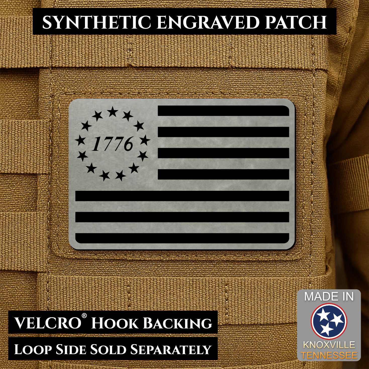 Tactical 1776 America 250th Flag Patch | Made in USA | VELCRO® Brand Hook Backing - LoneStar Adhesive