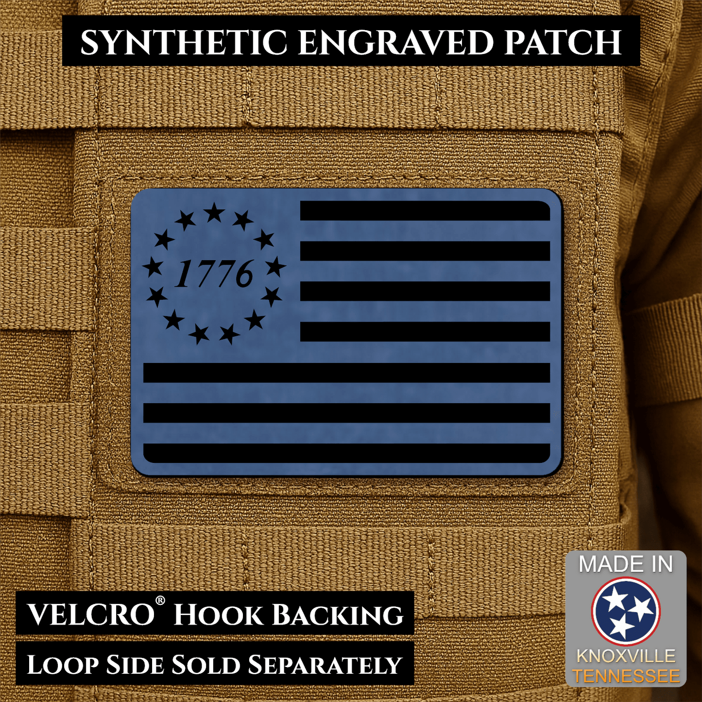 Tactical 1776 America 250th Flag Patch | Made in USA | VELCRO® Brand Hook Backing - LoneStar Adhesive