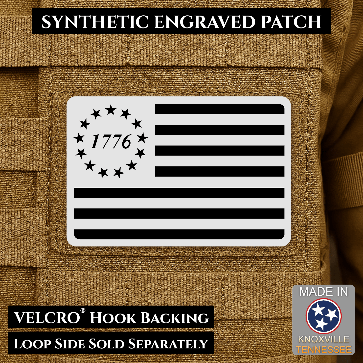 Tactical 1776 America 250th Flag Patch | Made in USA | VELCRO® Brand Hook Backing - LoneStar Adhesive