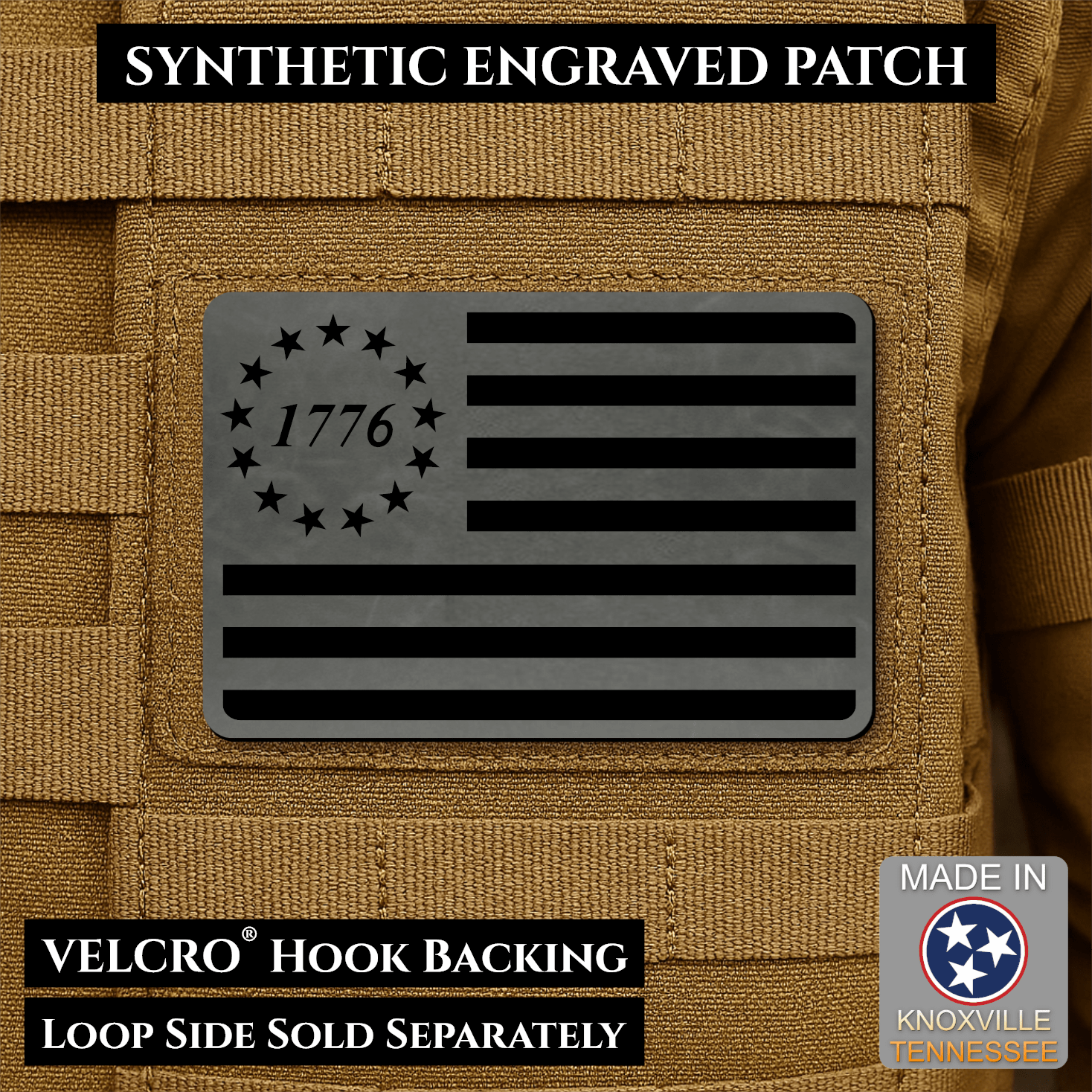 Tactical 1776 America 250th Flag Patch | Made in USA | VELCRO® Brand Hook Backing - LoneStar Adhesive