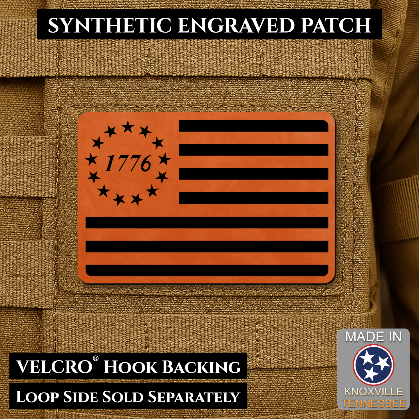 Tactical 1776 America 250th Flag Patch | Made in USA | VELCRO® Brand Hook Backing - LoneStar Adhesive