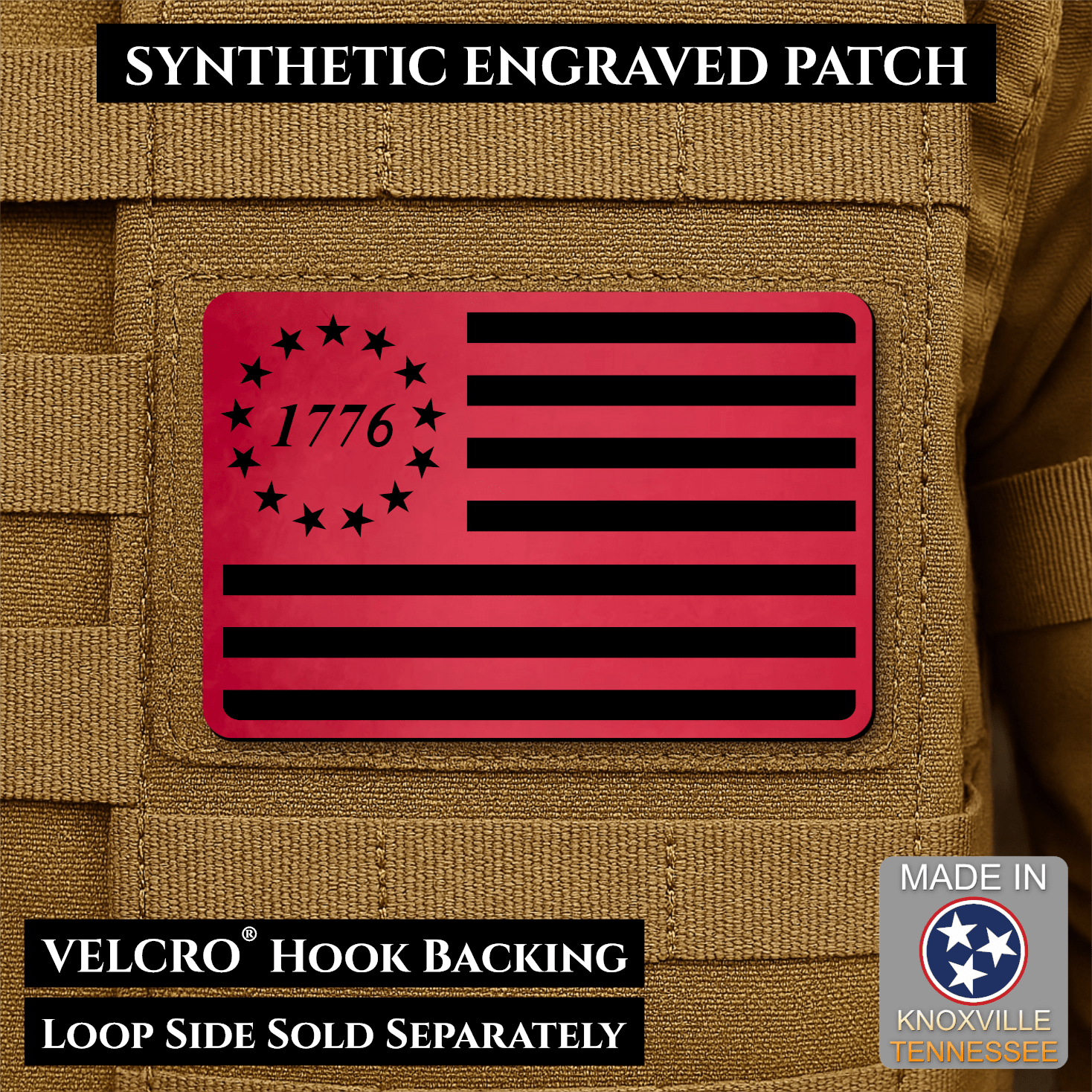 Tactical 1776 America 250th Flag Patch | Made in USA | VELCRO® Brand Hook Backing - LoneStar Adhesive