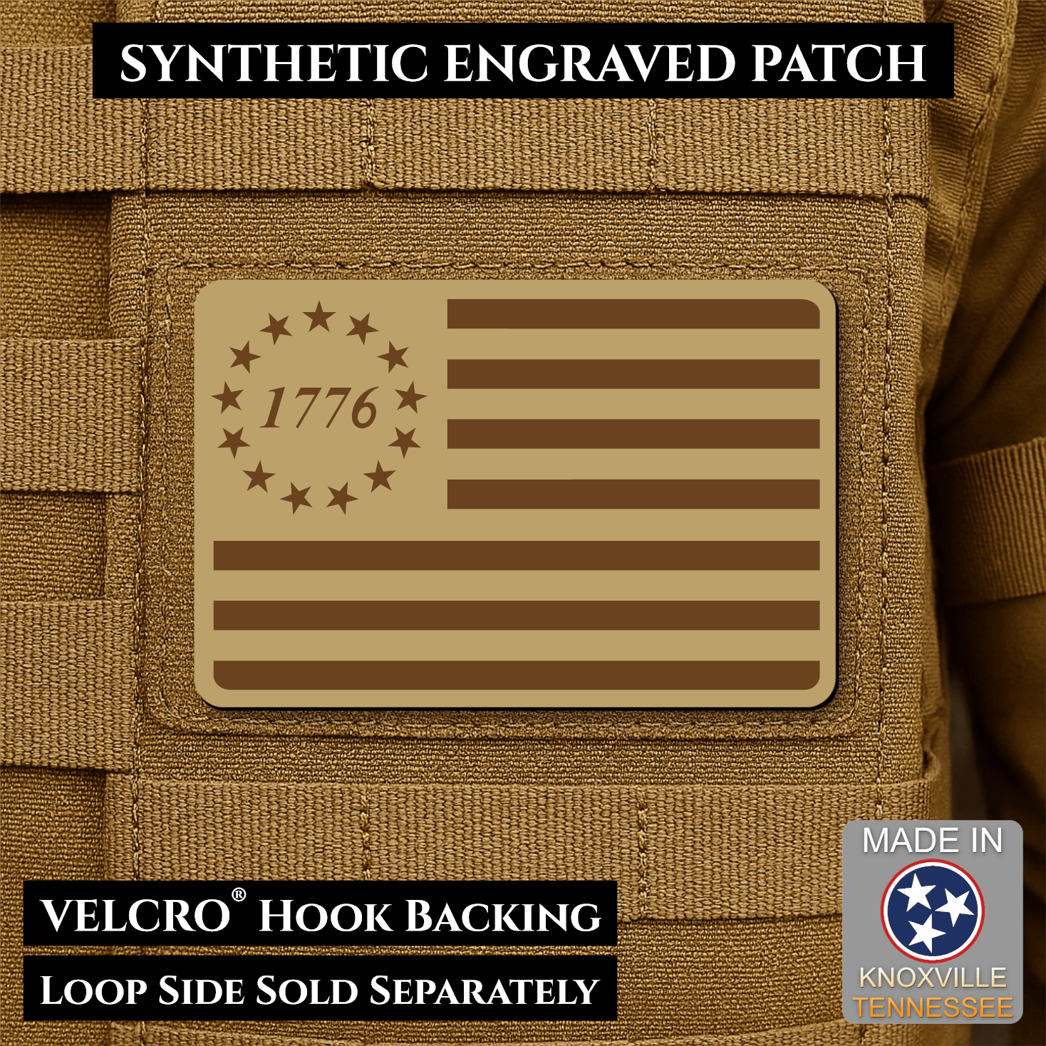Tactical 1776 America 250th Flag Patch | Made in USA | VELCRO® Brand Hook Backing - LoneStar Adhesive