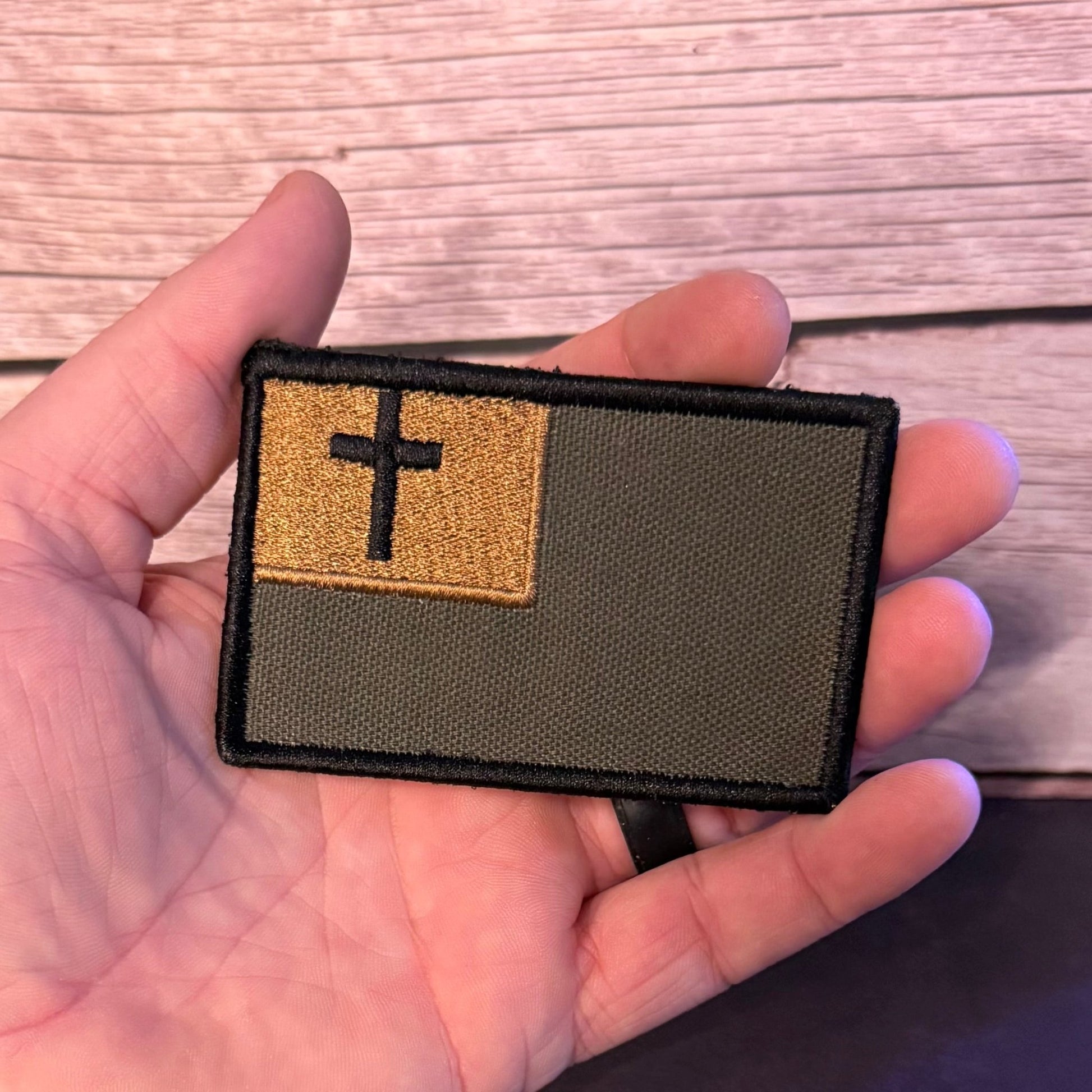 Tactical and White/Blue Christian Flag Patches, 2x3.5" | Made in USA | VELCRO® Brand Hook Backing - LoneStar Adhesive