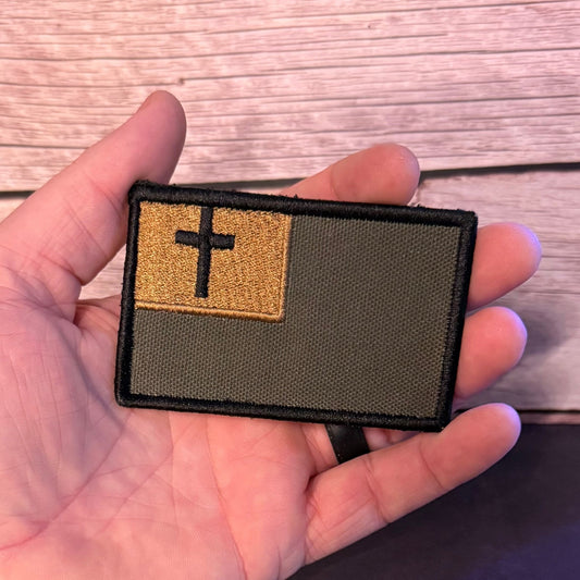 Tactical and White/Blue Christian Flag Patches, 2x3.5" | Made in USA | VELCRO® Brand Hook Backing - LoneStar Adhesive