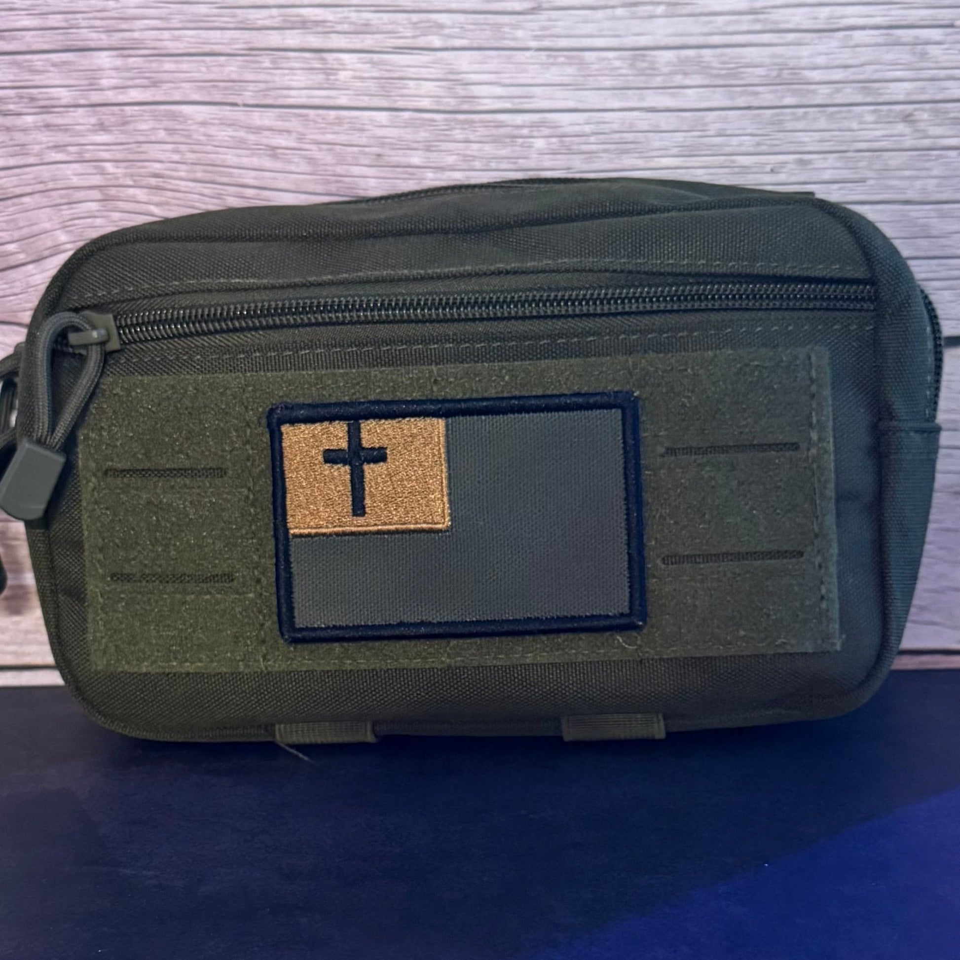 Tactical and White/Blue Christian Flag Patches, 2x3.5" | Made in USA | VELCRO® Brand Hook Backing - LoneStar Adhesive