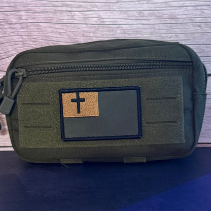 Tactical and White/Blue Christian Flag Patches, 2x3.5" | Made in USA | VELCRO® Brand Hook Backing - LoneStar Adhesive