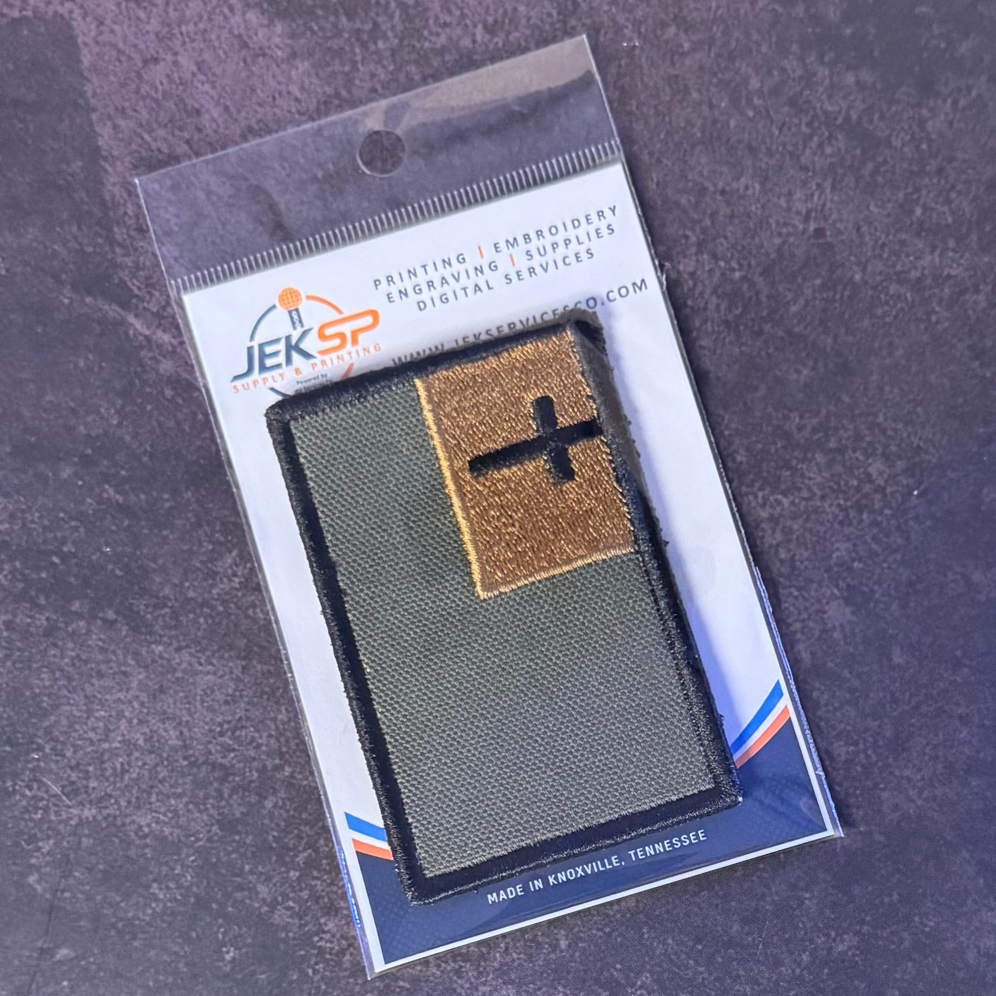 Tactical and White/Blue Christian Flag Patches, 2x3.5" | Made in USA | VELCRO® Brand Hook Backing - LoneStar Adhesive