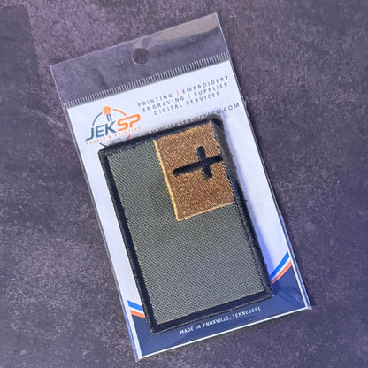 Tactical and White/Blue Christian Flag Patches, 2x3.5" | Made in USA | VELCRO® Brand Hook Backing - LoneStar Adhesive