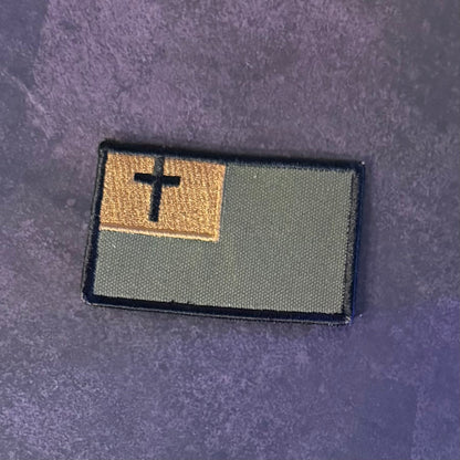Tactical and White/Blue Christian Flag Patches, 2x3.5" | Made in USA | VELCRO® Brand Hook Backing - LoneStar Adhesive